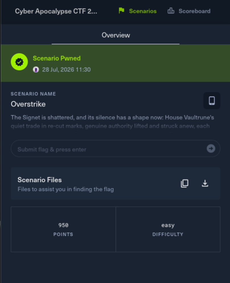 Challenge submission confirmation on Hack The Box